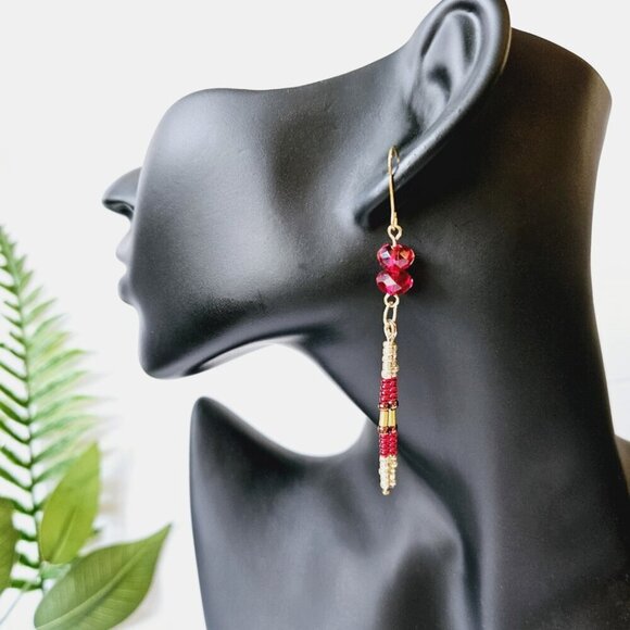 2/$27 | Red Sparkle Beaded Indigenous Native Fringe Earrings | Handmade Jewelry - Picture 4 of 4